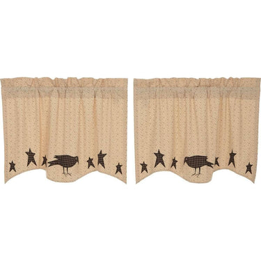 Kettle Grove Applique Crow and Star Tier Curtain Set of 2 L24xW36 - The Fox Decor